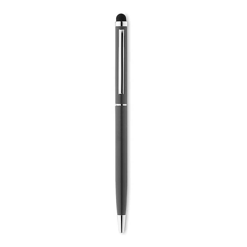 ALBERT hliníkové guličkové pero so stylusom (modrá n.), tmavo sivá