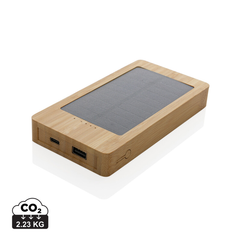 Powerbanka 10000mAh se solárním panelem a bambusovým povrchem