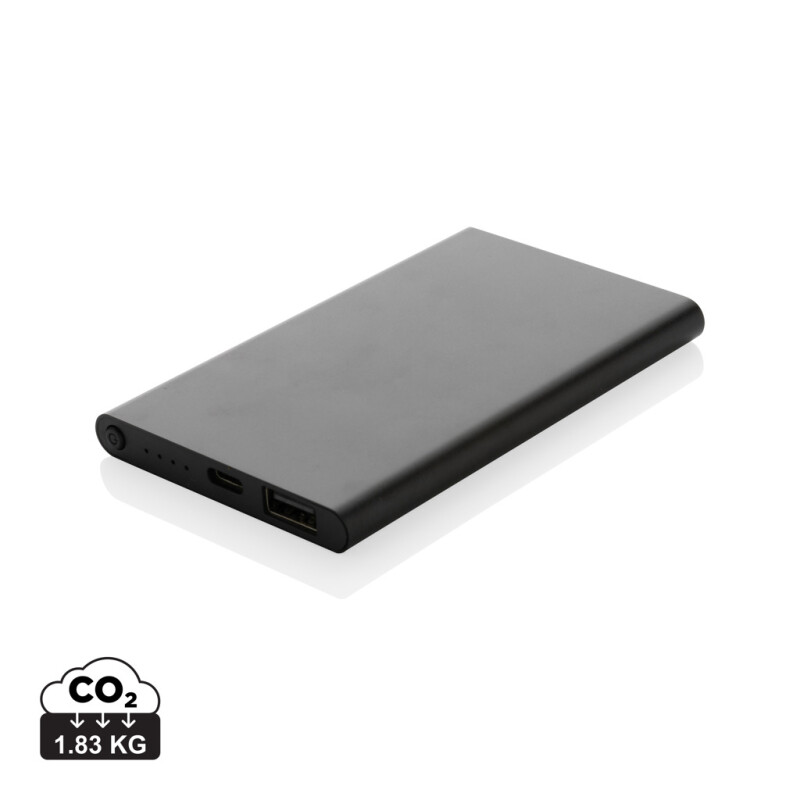 Powerbanka 4000mAh, recyklovaný plast a hliník, černá