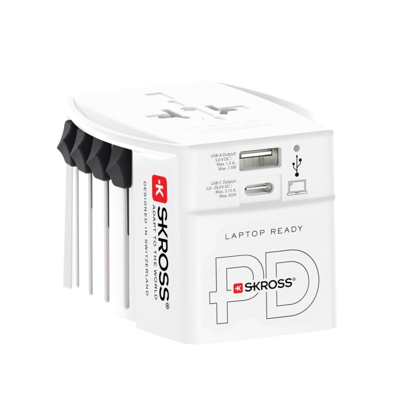 Světový cestovní adaptér MUV 65W PD s USB C kabelem, bílá