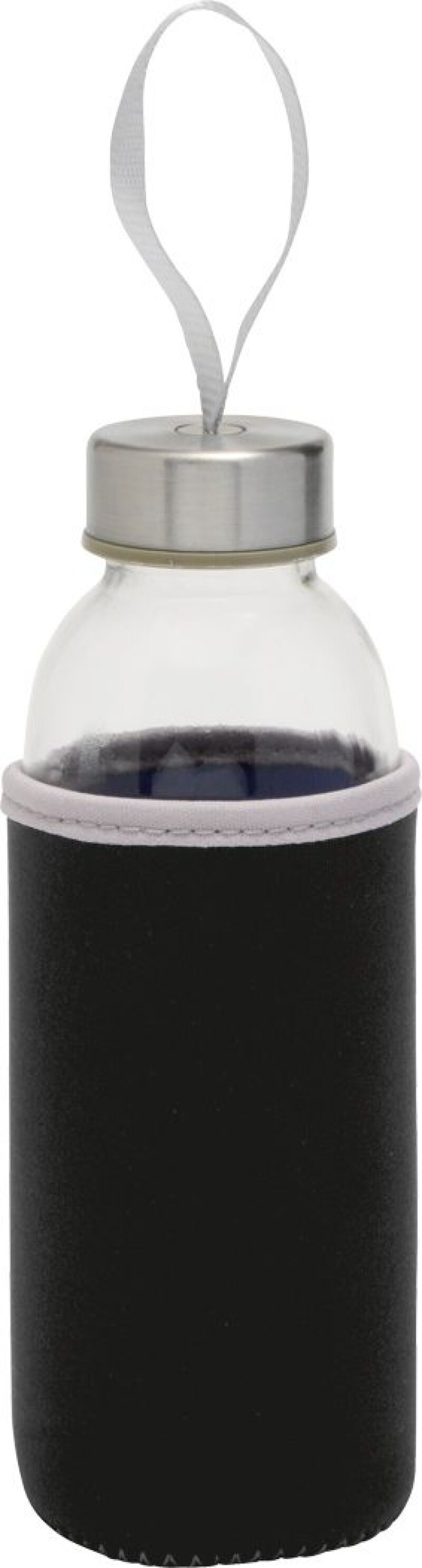 Skleněná láhev na pití s neoprenovým obalem, 450ml, černá