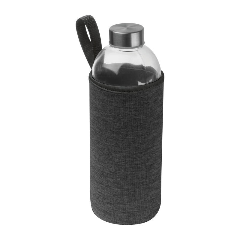 Skleněná lahev v neoprenovém obalu 1000 ml, šedý melír