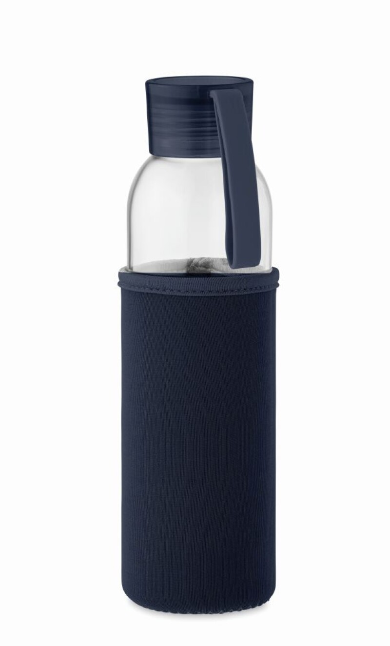Láhev na pití z recyklovaného skla, neoprenový rukáv, 500ml, tmavě modrá
