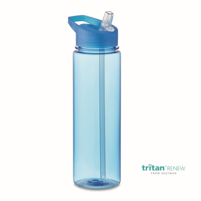 Láhev na pití s brčkem, 650ml, Tritan Renew, transparentní modrá