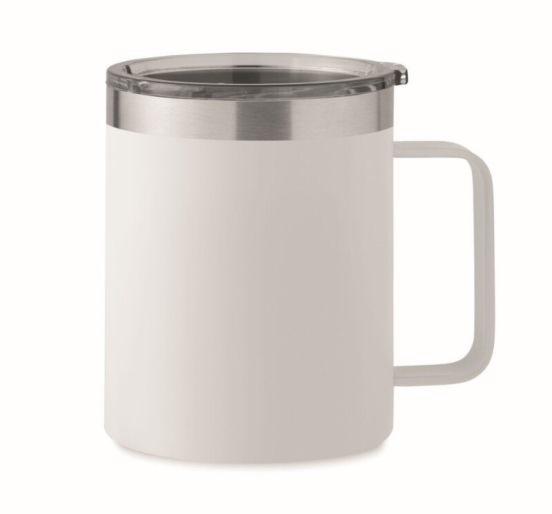 Dvoustěnný termohrnek 300ml z recyklovaného nerezu s plastovým víčkem, bílý