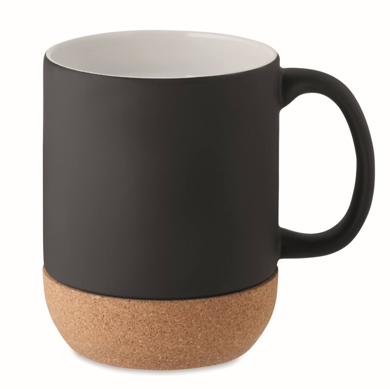Keramický hrnek, 300ml, s korkovým dnem, černý
