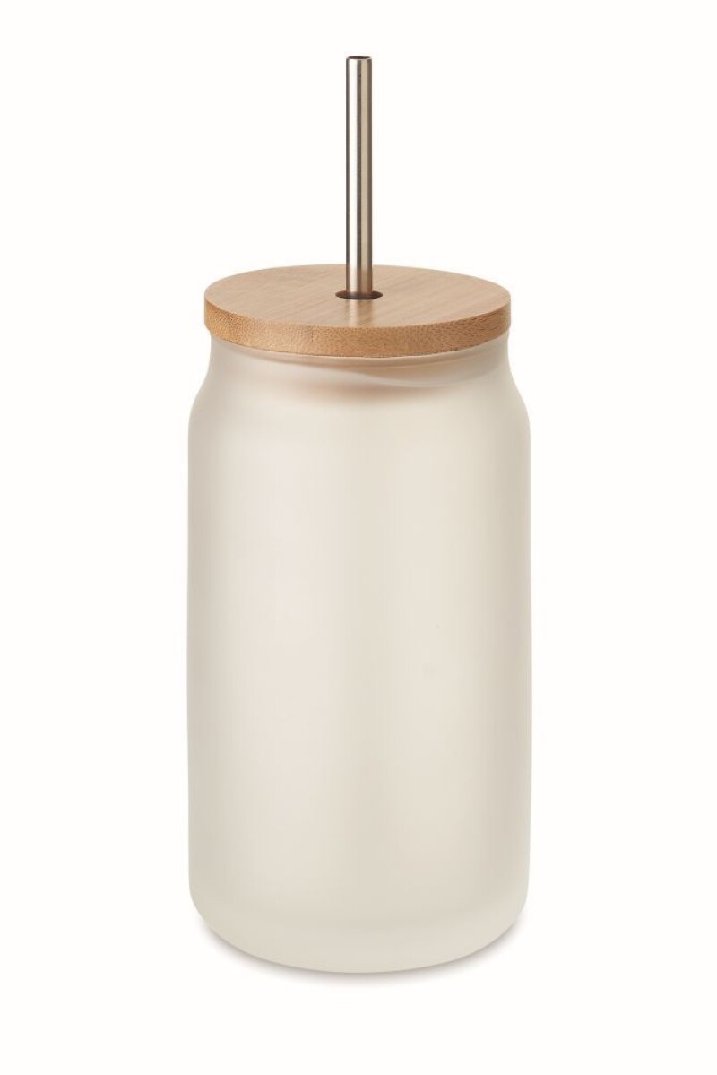 Sklenice s povrchem pro sublimaci, brčkem a víčkem, 400ml