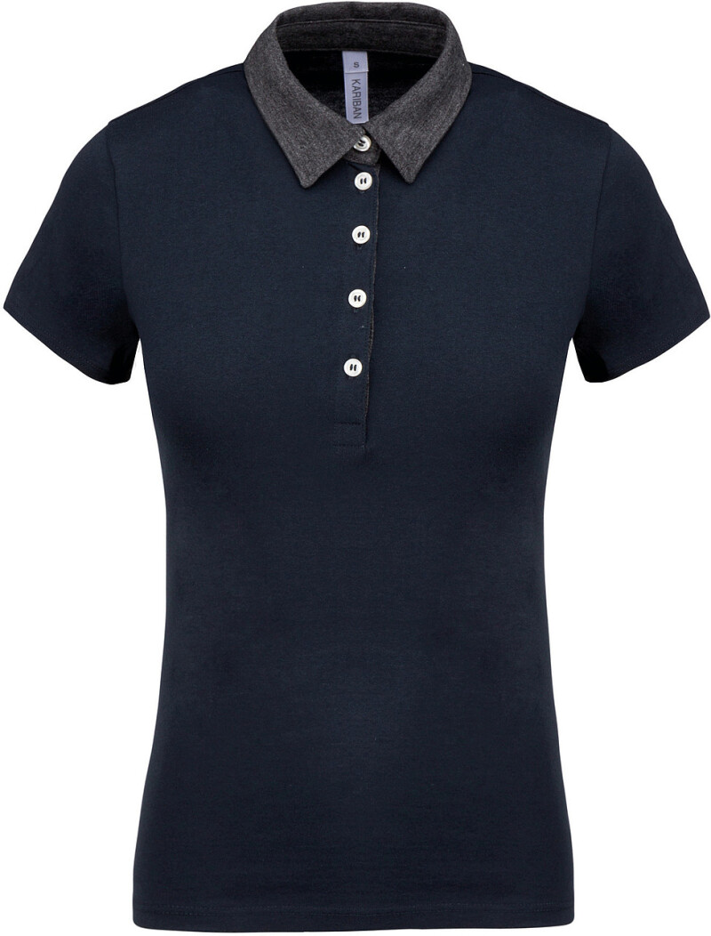 Dámské polotriko KARIBAN TWO-TONE JERSEY POLO SHIRT, námořní modrá/tm.šedá, M