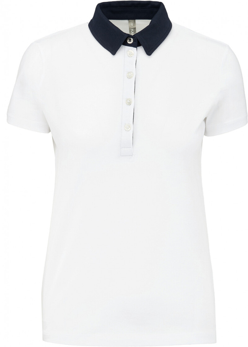 Dámské polotriko KARIBAN TWO-TONE JERSEY POLO SHIRT, bílá/námořní modrá, M
