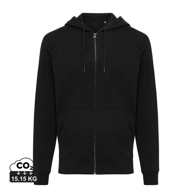 Mikina na zip s kapucí, recyklovaná bavlna, černá, XL