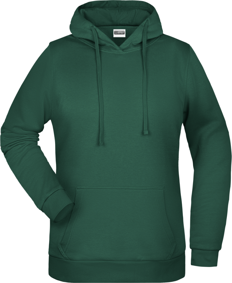 Dámská mikina s kapucí James Nicholson sweat hoodie women, tmavě zelená, vel. XS