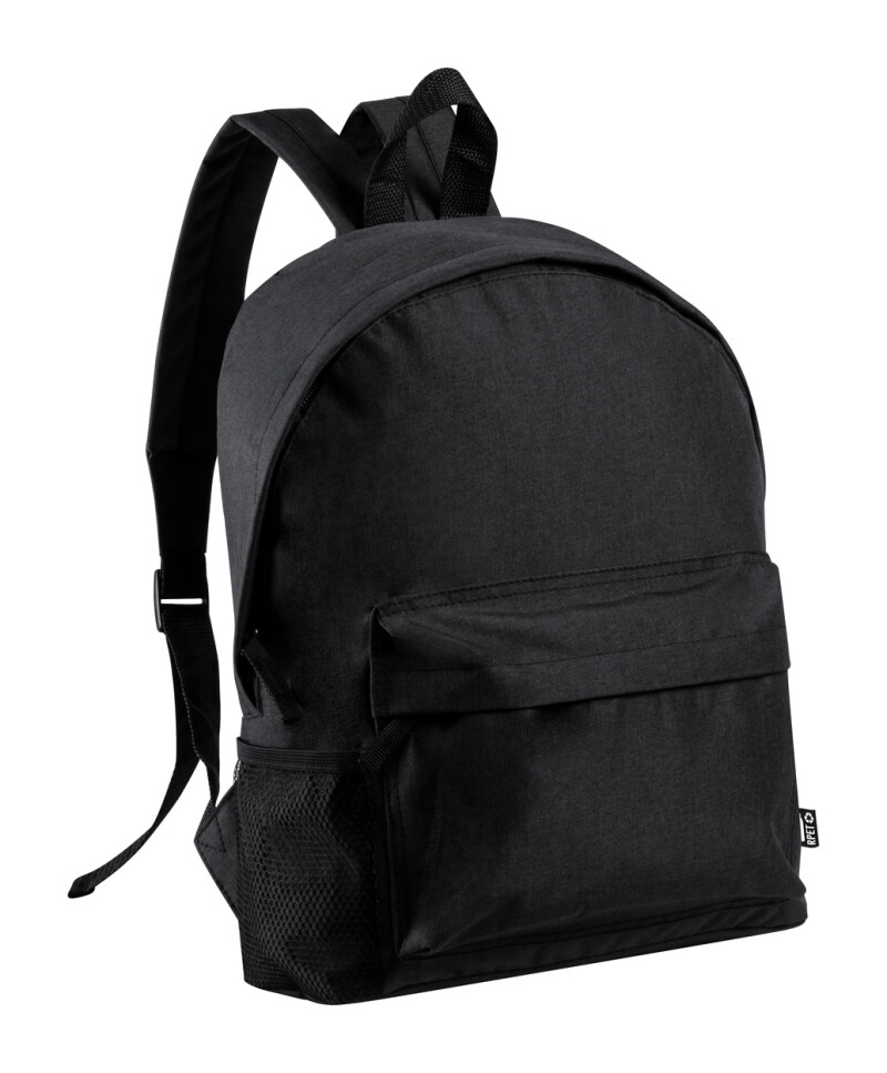 Batoh z RPET, přední kapsa na zip, černý