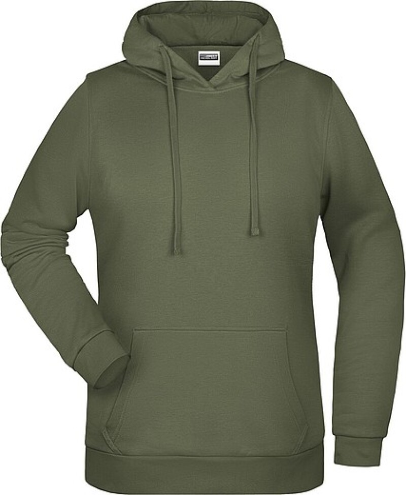 Dámská mikina s kapucí James Nicholson sweat hoodie women, tmavá zelená vojenská, vel. L