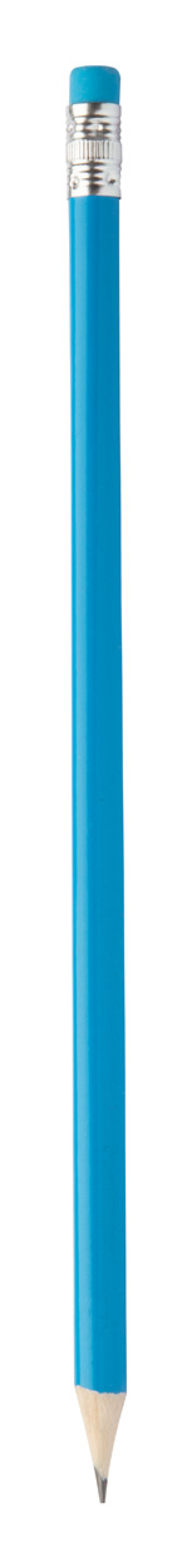 Dřevěná tužka se stejně barevnou gumou, ořezaná, světle modrá