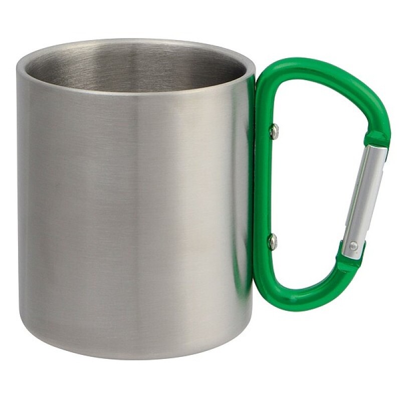 Dvojstěnný stříbrný hrnek s barevným uchem, objem 220 ml, středně zelená
