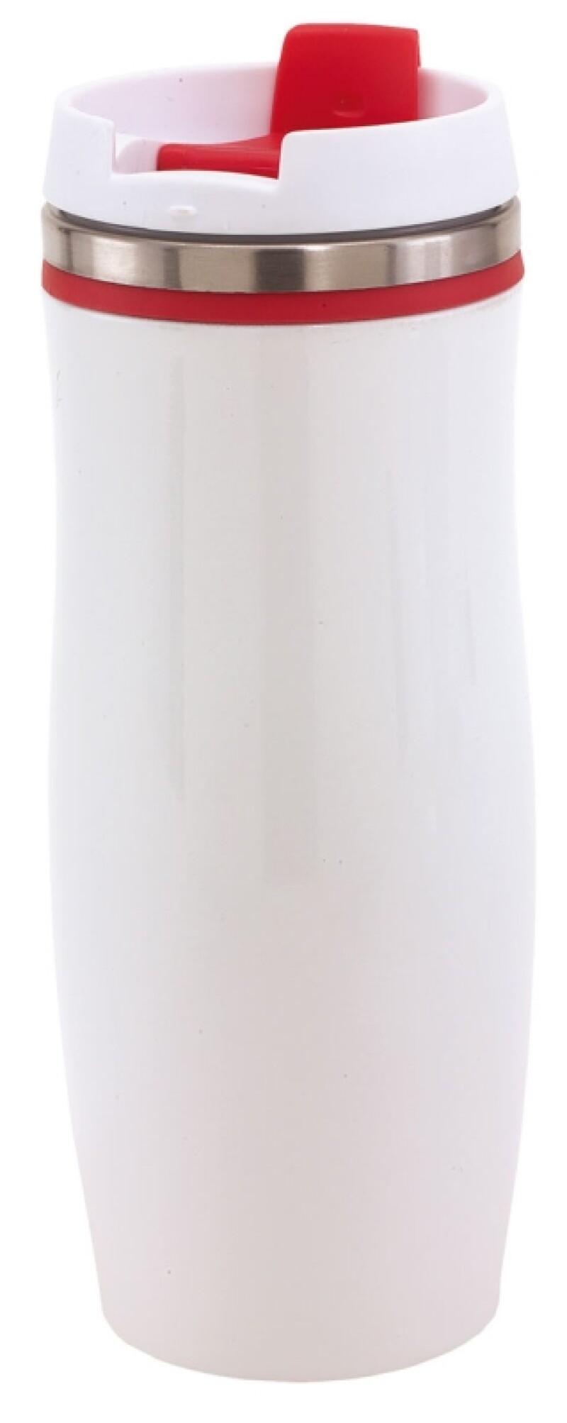 GAMA Bílý nerezový termohrnek s barevným pruhem, 400 ml, červená