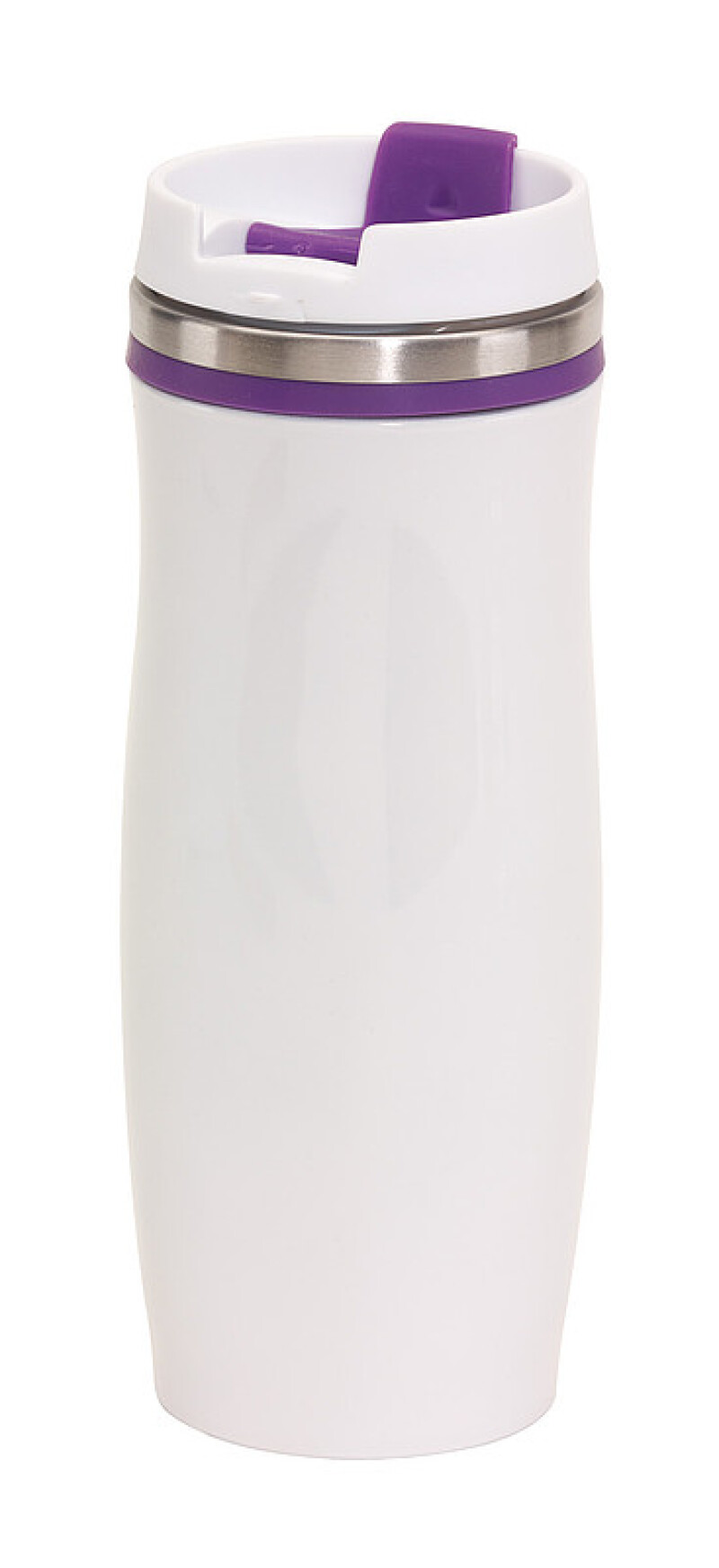 GAMA Bílý nerezový termohrnek s barevným pruhem, 400 ml, fialová
