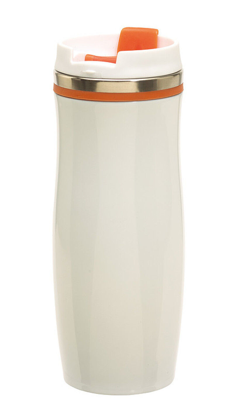 GAMA Bílý nerezový termohrnek s barevným pruhem, 400 ml, oranžová