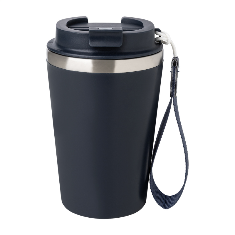 Dvoustěnný termohrnek s popruhem 350 ml, tmavě modrá