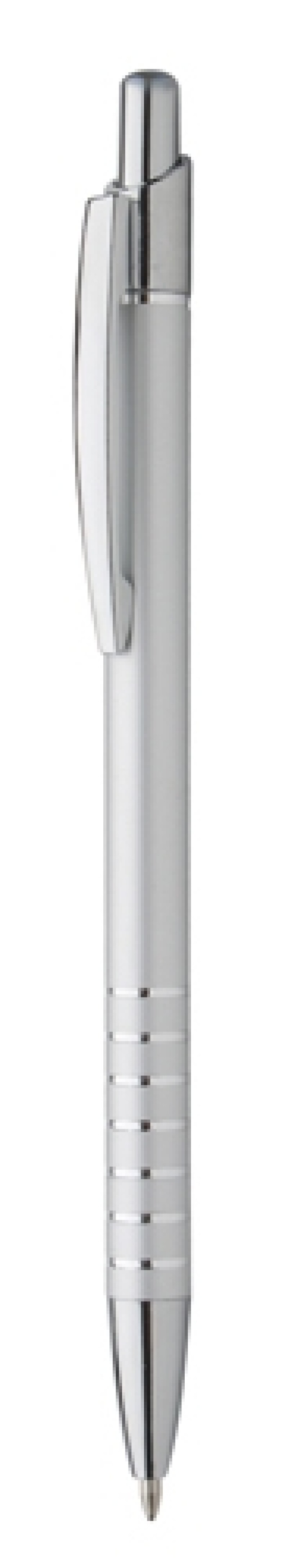 Hliníkové kuličkové pero s modrou náplní, stříbrné