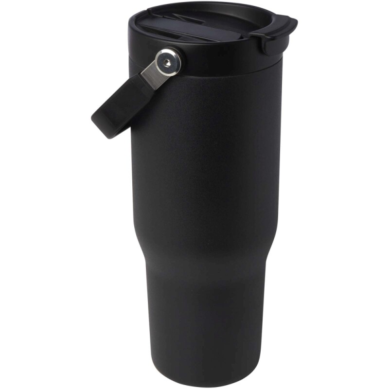 Termohrnek s vakuovou a měděnou izolací 900 ml z recyklované nerezové oceli s víčkem s dvojitou funkcí, černá