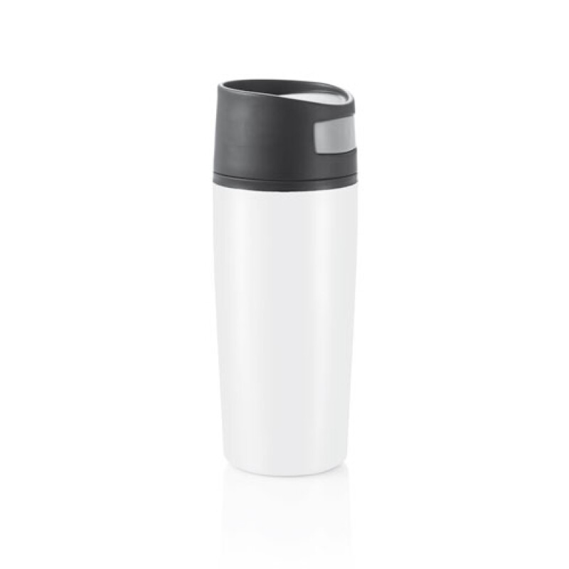 Termohrnek s víčkem, kombinace nerez, plast, bílý