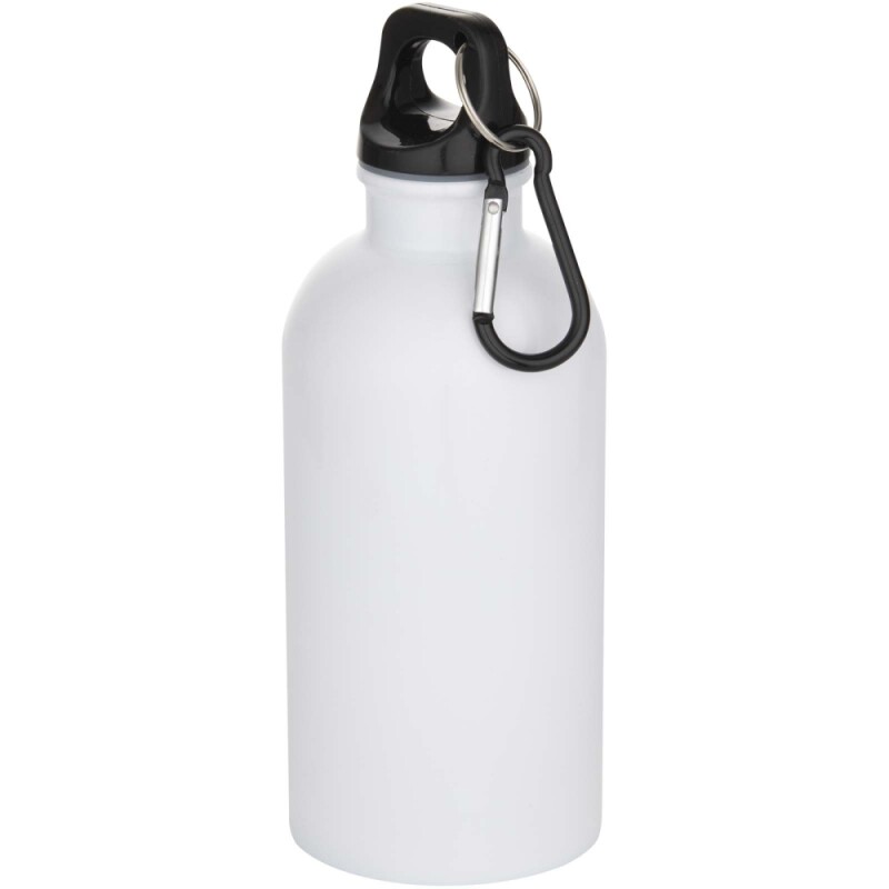 Jednostěnná láhev na vodu z nerezové oceli s karabinou a sublimačním tiskem 400ml , bílá