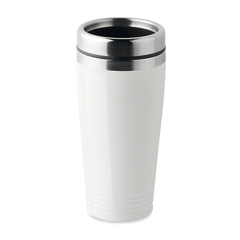 KAKADU Dvoustěnný termohrnek, nerezový s plastovým víčkem, objem 400 ml, bílá
