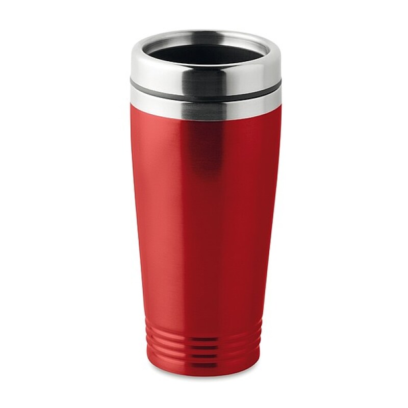 KAKADU Dvoustěnný termohrnek, nerezový s plastovým víčkem, objem 400 ml, červená