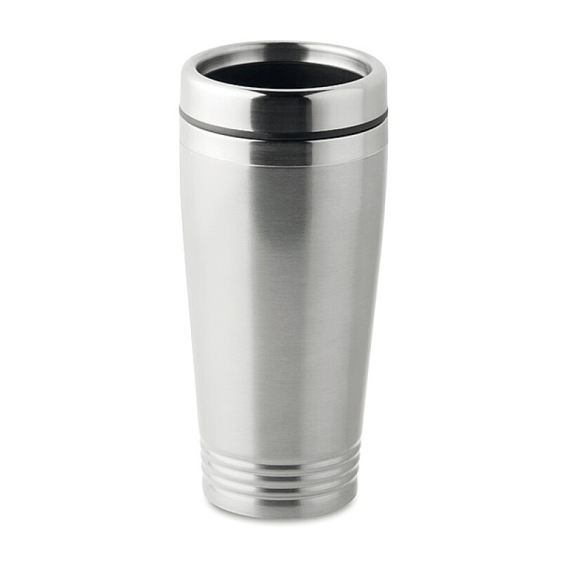 KAKADU Dvoustěnný termohrnek, nerezový s plastovým víčkem, objem 400 ml, stříbrná