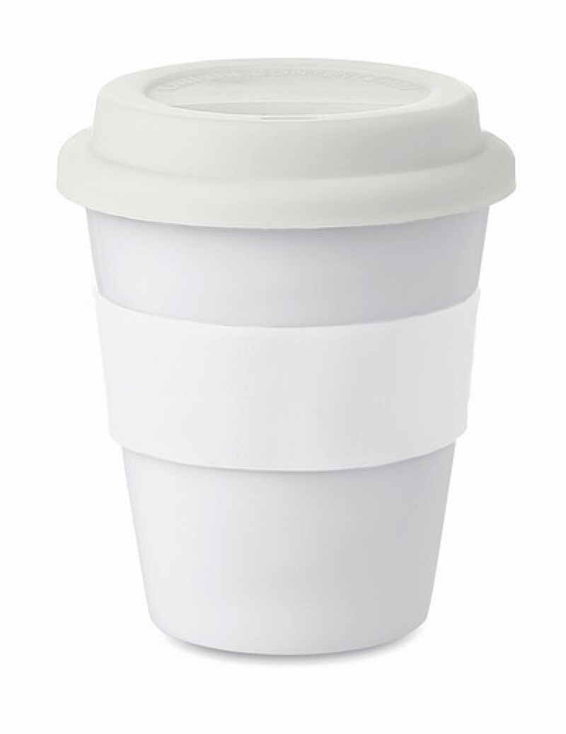 Kelímek se silikonovým úchopem a víčkem, 350 ml, bílý