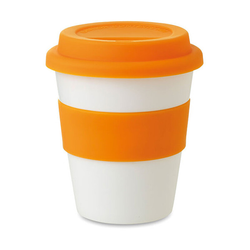 Kelímek se silikonovým úchopem a víčkem, 350 ml, oranžová