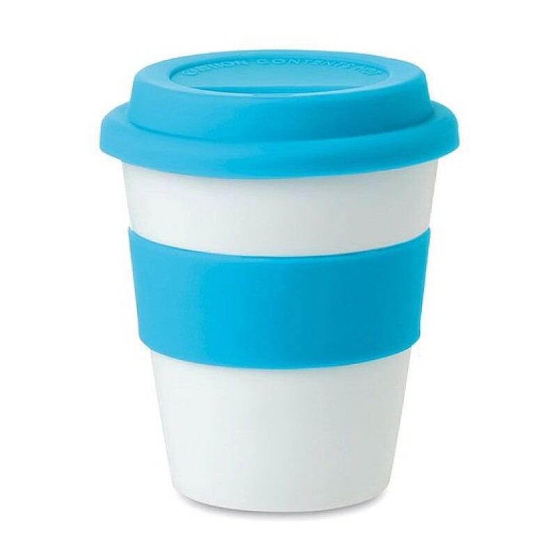 Kelímek se silikonovým úchopem a víčkem, 350 ml, tyrkysová