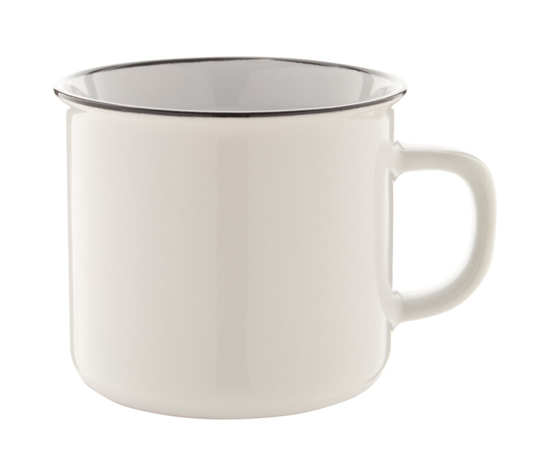 Keramický hrnek, 300ml, s černým okrajem, bílý