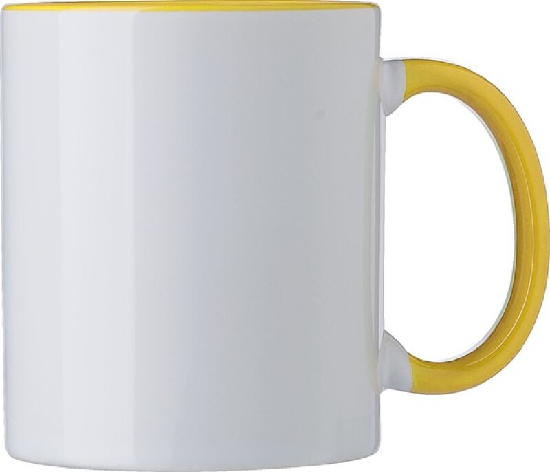 SUPREME Keramický hrnek k sublimaci, 300 ml, bílý s žlutým vnitřkem a uchem