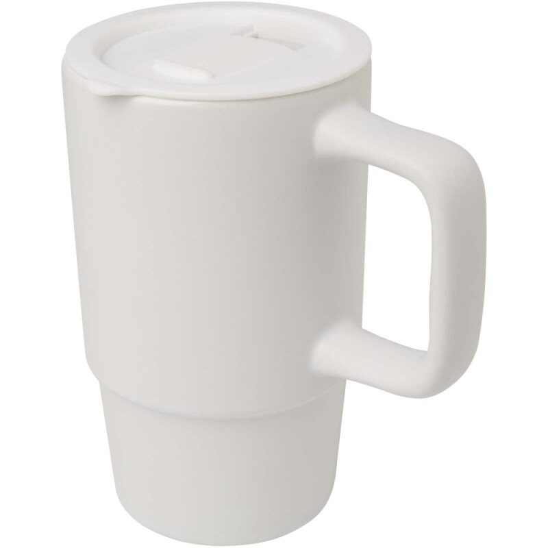 Keramický hrnek s plastovým víkem 450ml, bílá