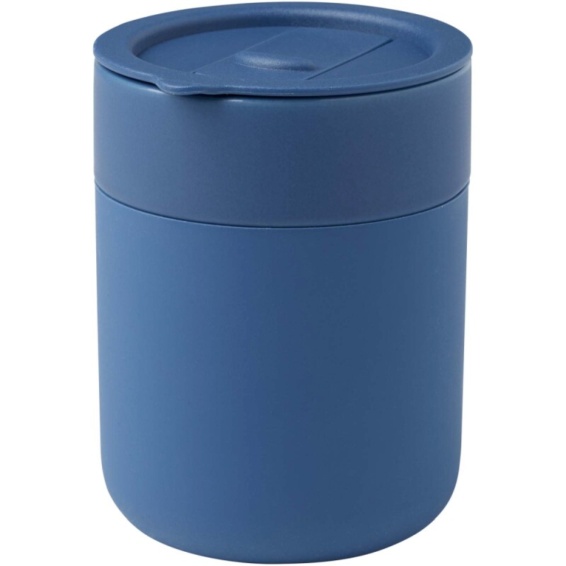 Keramický kelímek se silikonovým obalem a plastovým víčkem 330ml, modrá