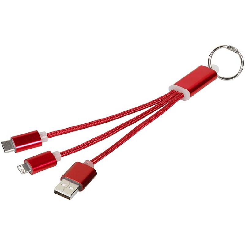 Kovový nabíjecí kabel 3v1 s kroužkem na klíče, stříbrná