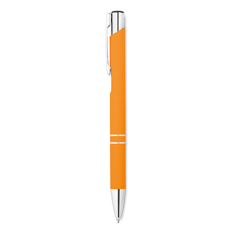 Propiska v pogumovaném vzhledu s lesklými doplňky, modrý inkoust, oranžová
