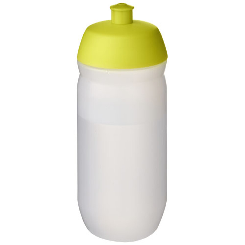 Láhev na pití 500ml, tělo je matně čiré z měkkého plastu, víčko je světle zelené