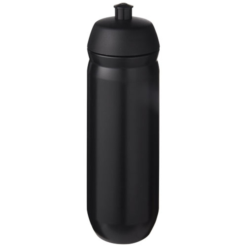 Láhev na pití 750ml, tělo je černé z pružného plastu, víčko je černé