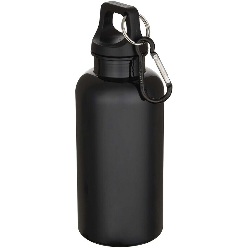 Láhev na vodu s karabinou z recyklovaného plastu 400 ml, černá