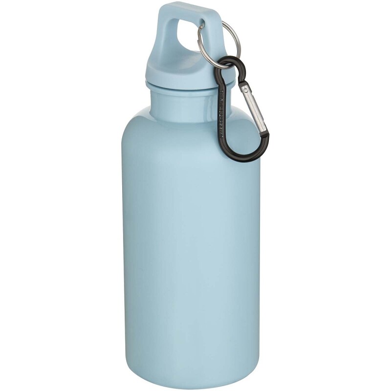 Láhev na vodu s karabinou z recyklovaného plastu 400 ml, jemně modrá