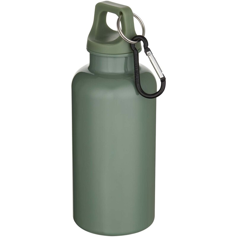 Láhev na vodu s karabinou z recyklovaného plastu 400 ml, šedozelená