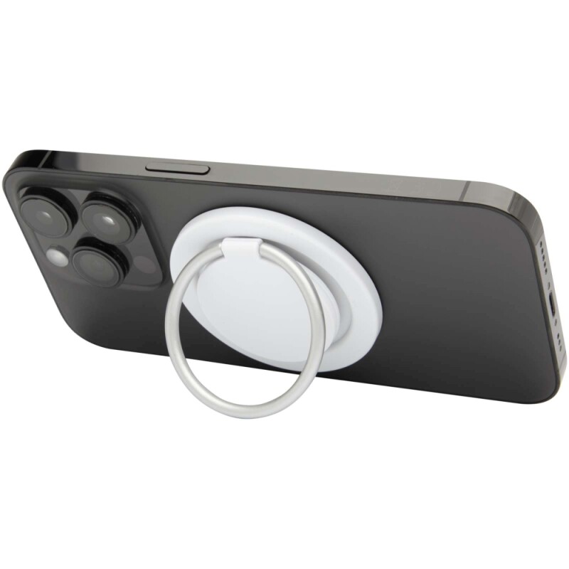 Magnetický držák na telefon z recyklovaného plastu s kroužkovým stojánkem, bílá