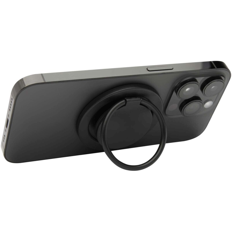 Magnetický držák na telefon z recyklovaného plastu s kroužkovým stojánkem, černá