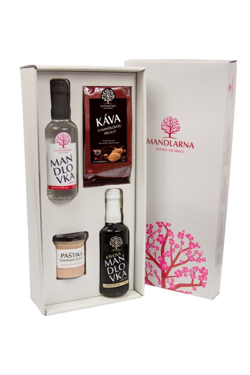 MANKAŠKA Velká dárková sada mandlovky 0,2l, kávové mandlovky 0,2l, 100 g mleté kávy a 130 g paštiky