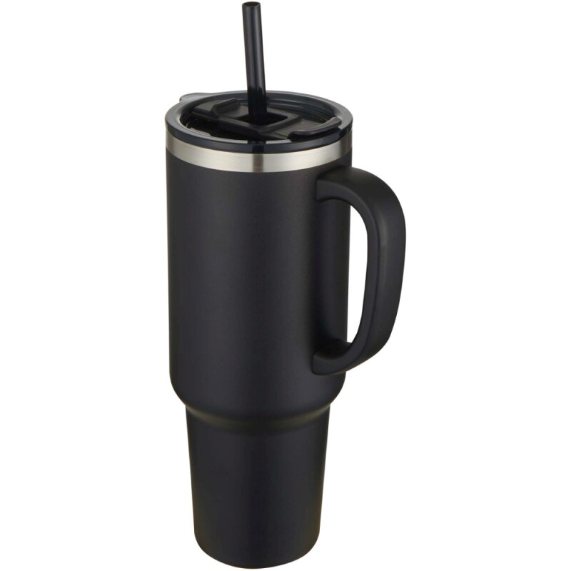 Měděný vakuově izolovaný termohrnek s brčkem a dvojitou stěnou 1200ml, černá