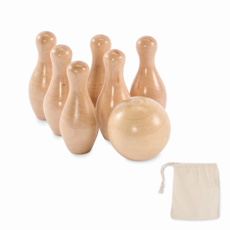 Mini bowlingová sada z borovicovéh, světle hnědá