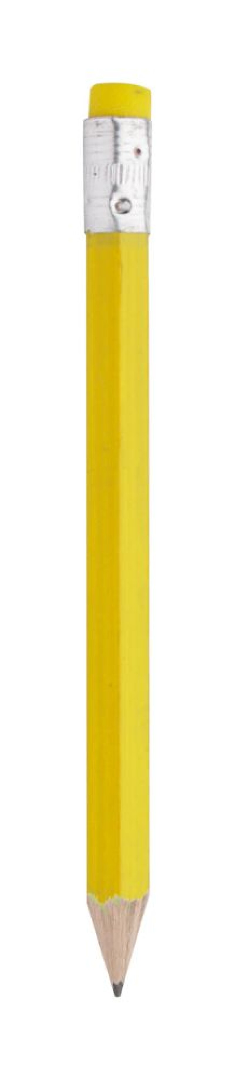Mini tužka, dřevěná s gumou, žlutá